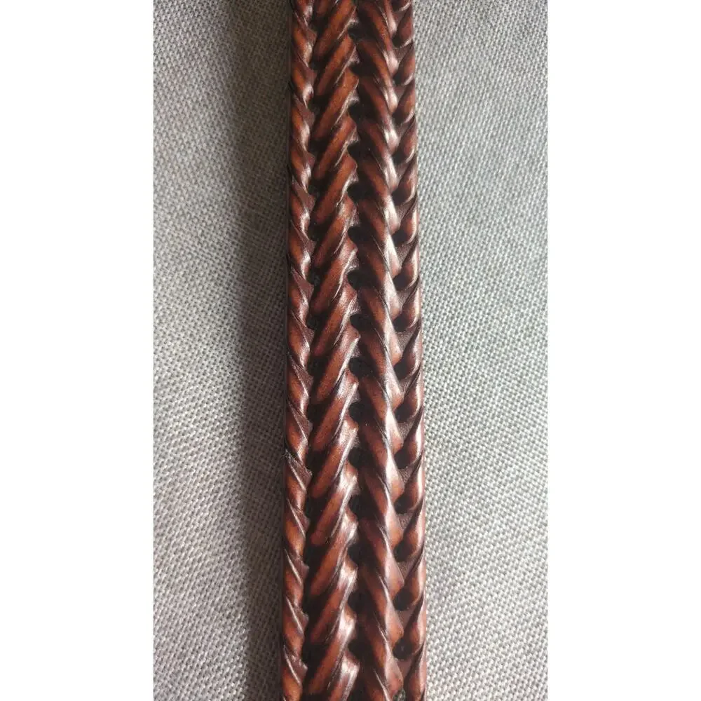Vintage Brown Braided Men's Vegan Faux Leather Brown Belt 40, Silver Buckle